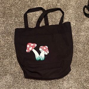Black Tote Bag with Mushroom Design